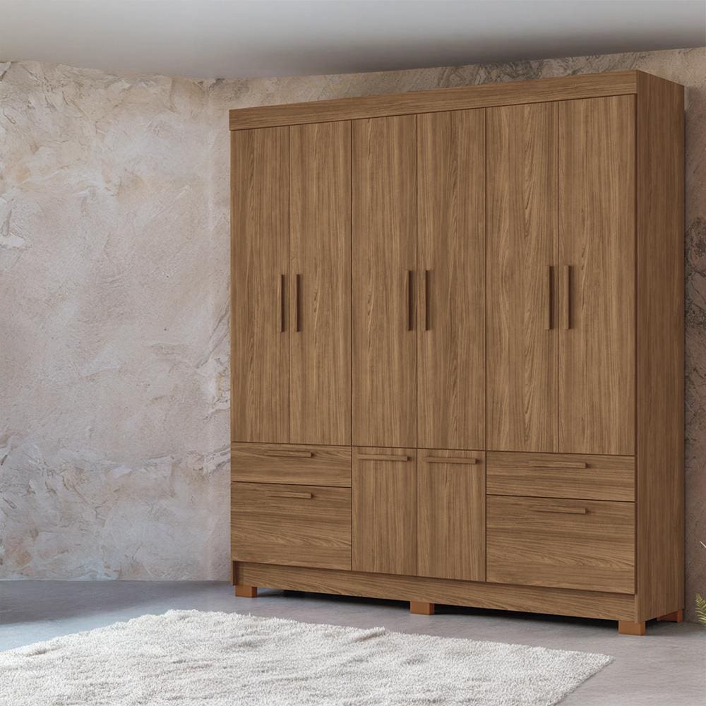 Guarda-Roupa Casal Santos Andirá Curitiba com 8 Portas, 4 Gavetas e 5 Prateleiras – 194,4cm de largura - Jatoba