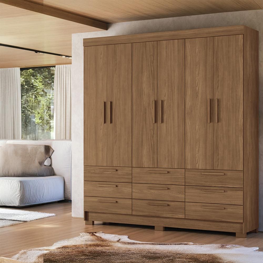 Guarda-Roupa Casal Santos Andirá Colombo com 6 Portas, 9 Gavetas e 4 Prateleiras – 194,4cm de largura - Jatoba