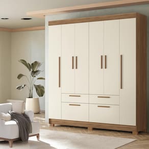 Guarda-Roupa Casal Santos Andirá Guarapuava com 6 Portas, 4 Gavetas e 6 Prateleiras - 194,4cm de largura