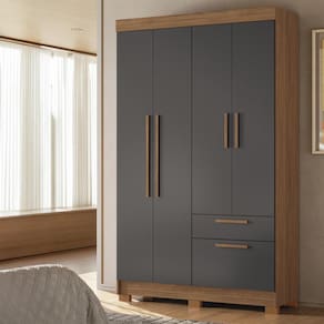 Guarda-Roupa Solteiro Santos Andirá Londrina com 4 Portas, 2 Gavetas e 3 Prateleiras - 130cm de largura