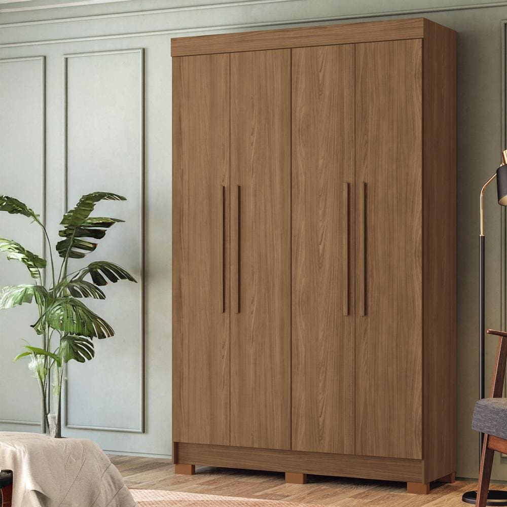 Guarda-Roupa Solteiro Santos Andirá Sarandi com 4 Portas, 2 Gavetas e 4 Prateleiras - 130cm de largura - Jatoba