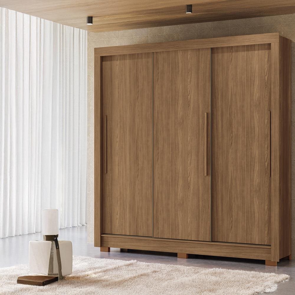 Guarda-Roupa Casal Santos Andirá Maringa com 3 Portas de Correr, 2 Gavetas e 5 Prateleiras - 194,4cm de largura - Jatoba