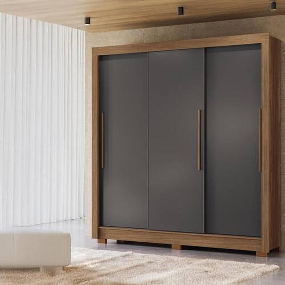 Guarda-Roupa Casal Santos Andirá Maringa com 3 Portas de Correr, 2 Gavetas e 5 Prateleiras - 194,4cm de largura - Jatoba/Grafite