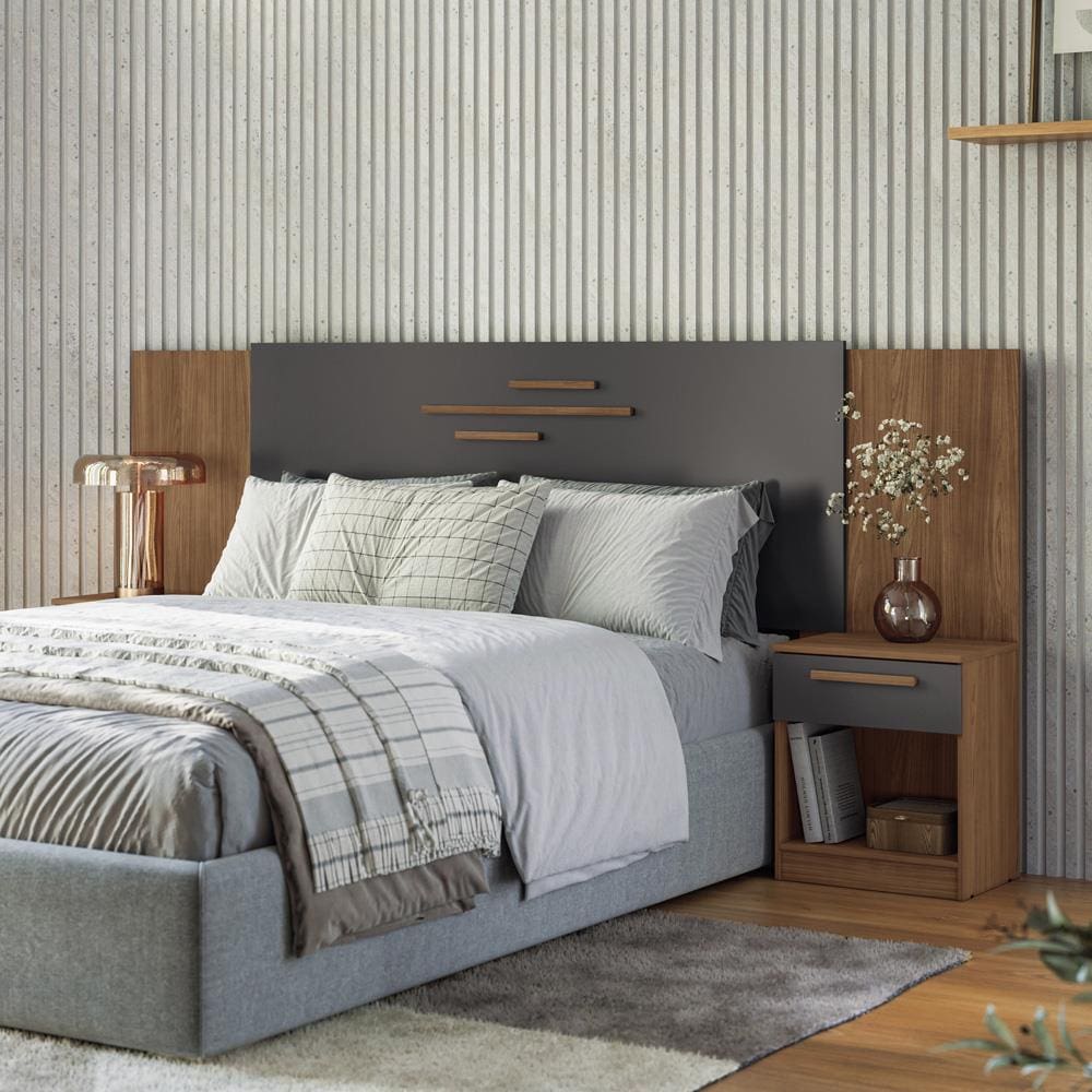 Cabeceira para Cama Box Casal Santos Andirá Loanda com 2 Gavetas – 256cm de largura - Jatoba/Grafite