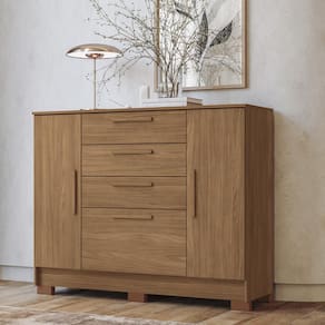 Cômoda Santos Andirá Pinhais com 2 Portas, 4 Gavetas, 1 Prateleira e 1 Cabideiro - 130,2cm de largura