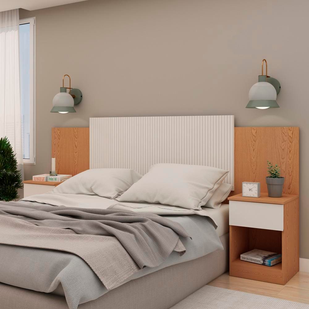 Cabeceira Extensível para Cama de Casal e Queen Size Genialflex Roma em MDP com detalhes Frisados – Cinamomo/Off White