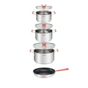 Conjunto de Panelas 4 Peças T-FAL Opti’Space com Revestimento Antiaderente, Tampas de Vidro com Borda em Inox e Cabos com Proteção de Silicone – Inox