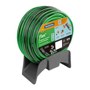 Mangueira Tramontina Flex para Jardim Verde com Faixa Preta em PVC 4 Camadas, Engate Rápido, Engate Rosqueado, Hidropistola e Suporte – 10 Metros