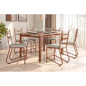 Conjunto Mesa Jantar 6 Cadeiras Fabone Kieve Aço Carbono Corano Cobre Mesa Retangular 136x80