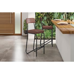 Banqueta Fabone Nagoia Aço Carbono Estofada Corano Marrom Espuma D20