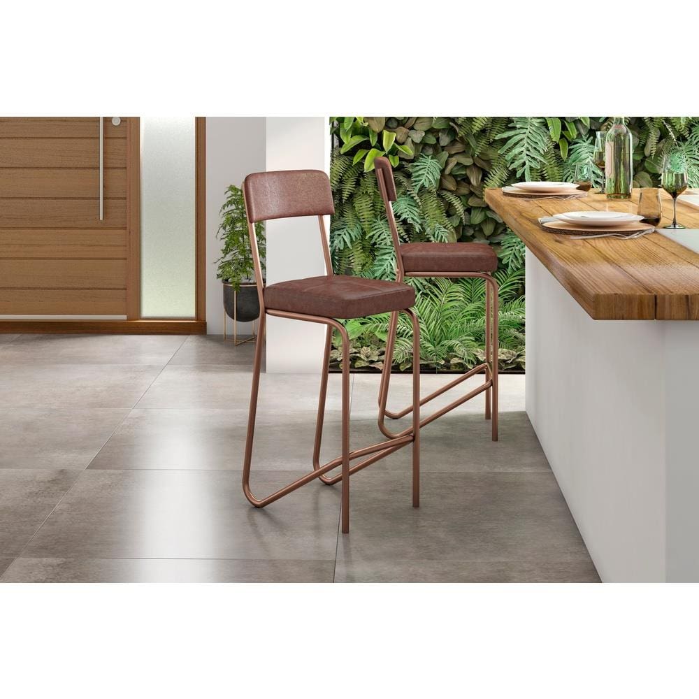 Banqueta Fabone Nagoia Aço Carbono Estofada Corano Marrom Espuma D20 - CO_E