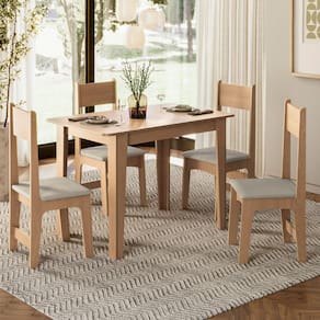 Conjunto de Mesa Sonetto Delta 110cm Tampo Mel Arredondado 4 Cadeiras Assento Revestido em Courino Design Moderno Seguro