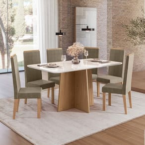 Conjunto de Mesa Sonetto 160cm Isa 6 Cadeiras Tampo de Vidro Veludo Estofado Design Moderno Sofisticado