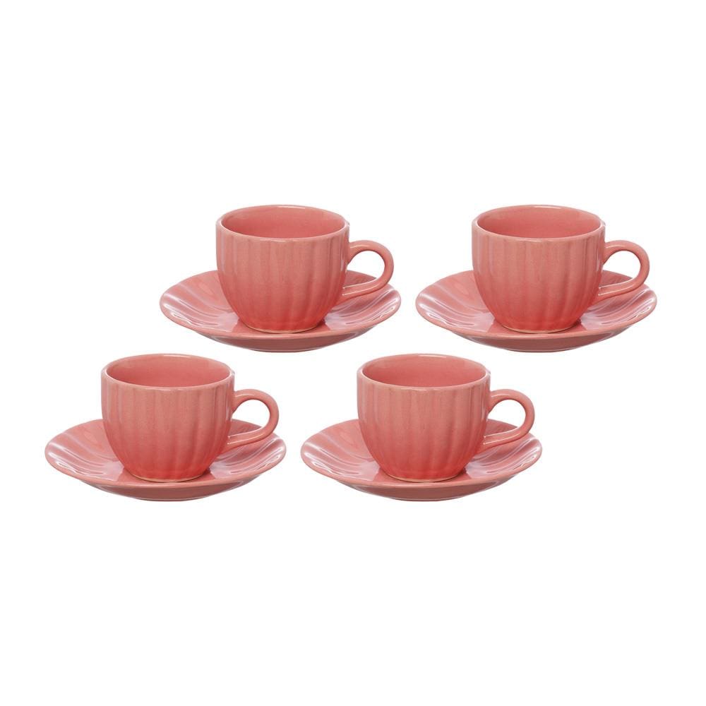 Jogo de Xícaras para Chá Hauskraft Bella com Pires Rosa 150ml – 4 Peças