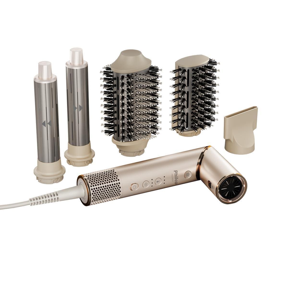 Secador de Cabelos Philco PSC3500 4 em 1 Dobrável Íon Tourmaline 3 Temperaturas + 3 Velocidades 1450W Dourado