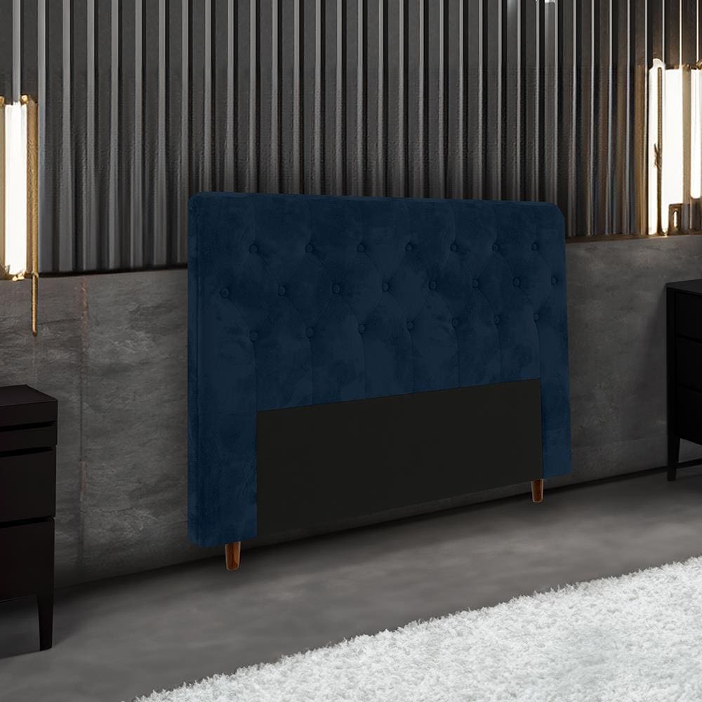 Cabeceira para Cama Box Casal Portobel Marcela com Revestimento em Suede	 - Azul