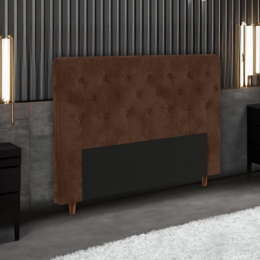 Cabeceira para Cama Box Casal Portobel Marcela com Revestimento em Suede - Chocolate