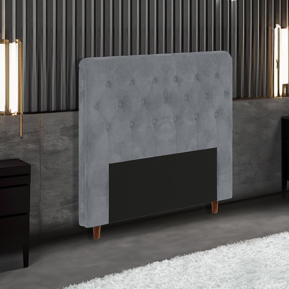 Cabeceira para Cama Box Solteiro Portobel Marcela com Revestimento em Suede - Cinza