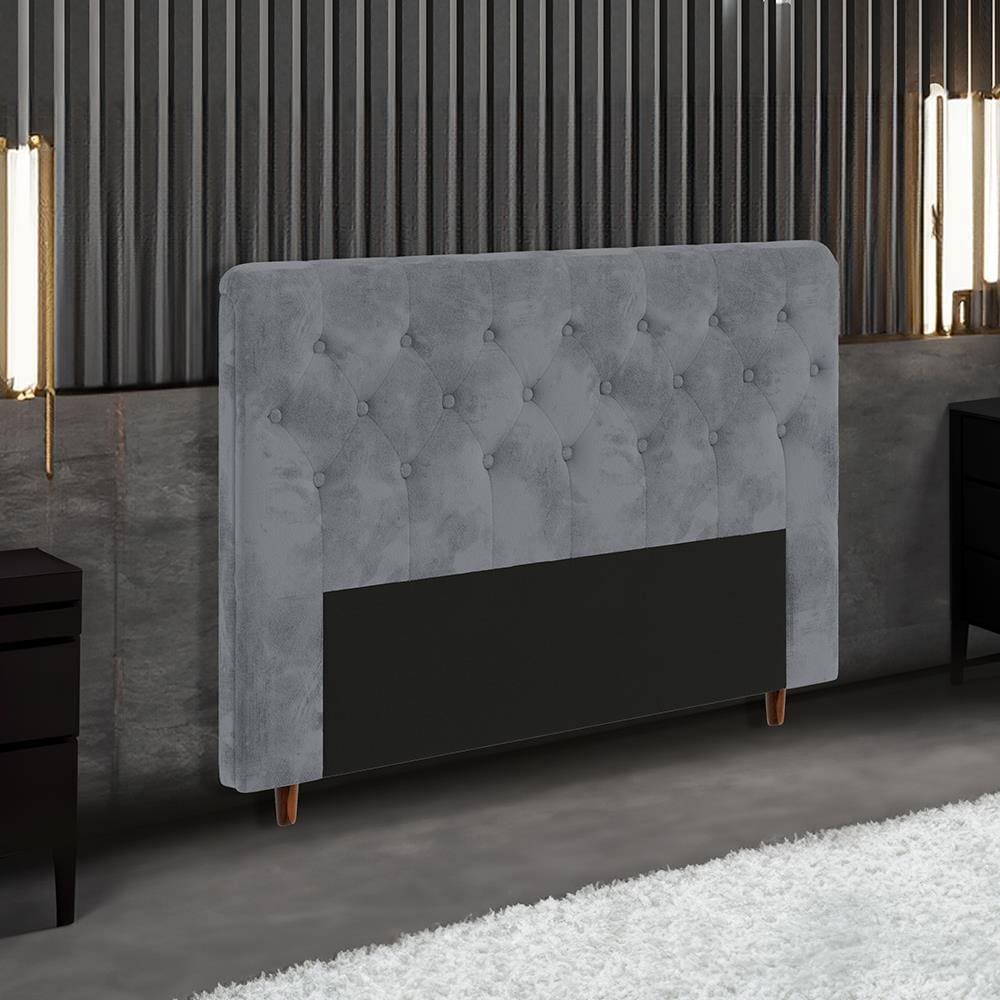 Cabeceira para Cama Box Casal Portobel Marcela com Revestimento em Suede	 - Cinza