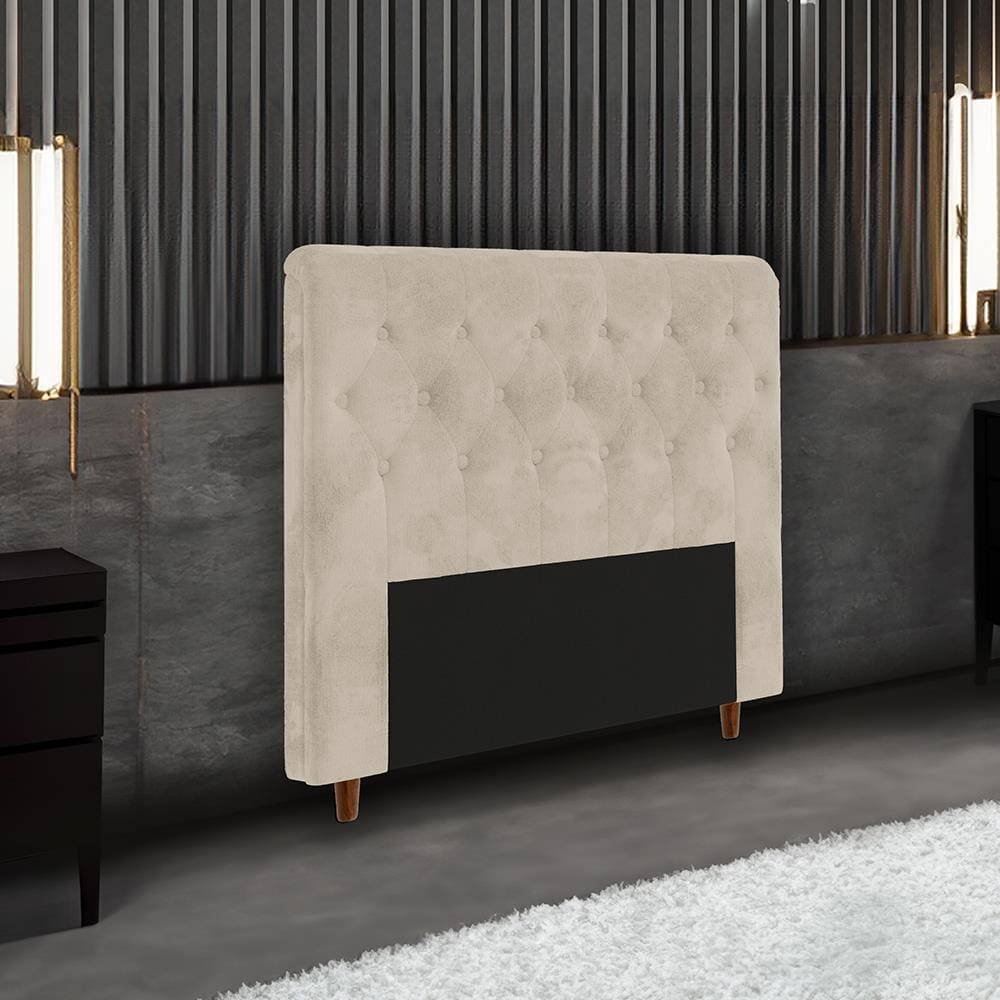 Cabeceira para Cama Box Solteiro Portobel Marcela com Revestimento em Suede - Bege