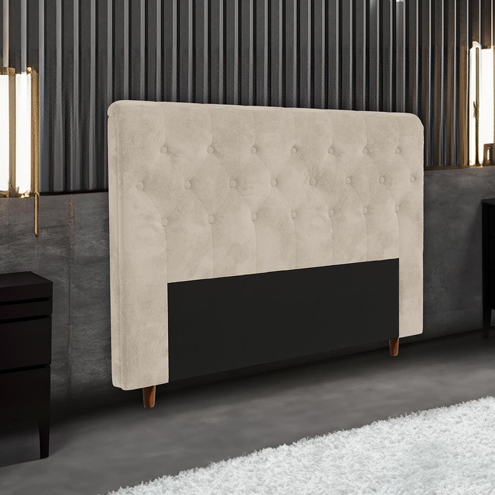 Cabeceira para Cama Box Casal Portobel Marcela com Revestimento em Suede - Bege