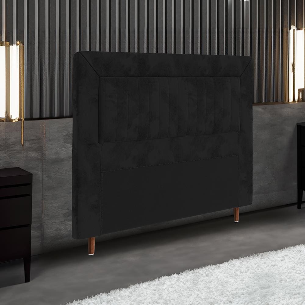 Cabeceira para Cama Box Solteiro Portobel Cintia com Revestimento em Suede - Preto