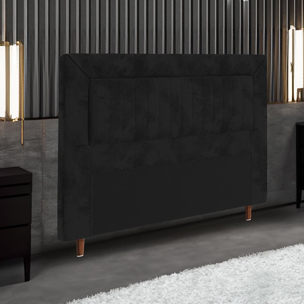 Cabeceira para Cama Box Casal Portobel Cintia com Revestimento em Suede - Preto