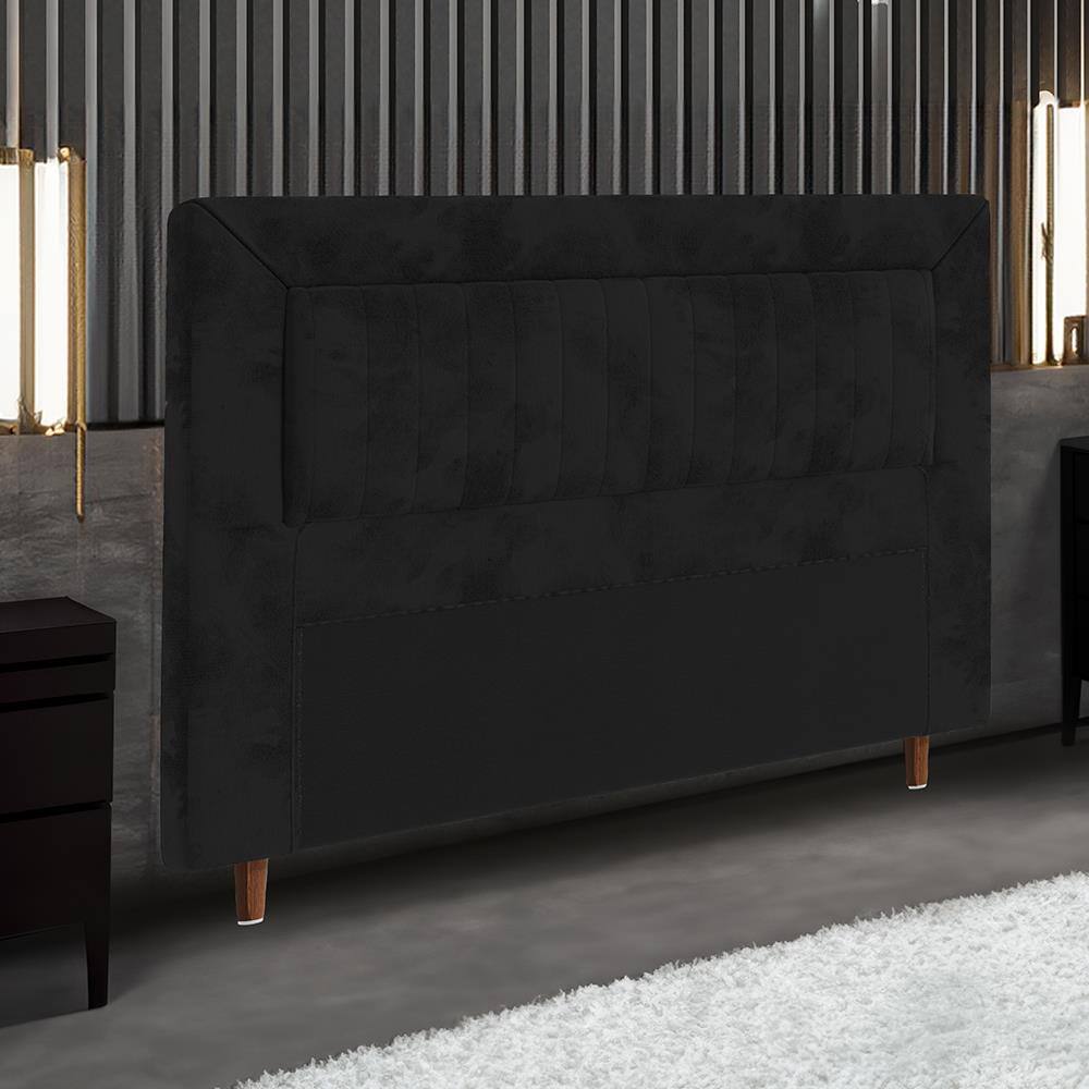 Cabeceira para Cama Box Queen Size Portobel Cintia com Revestimento em Suede - Preto