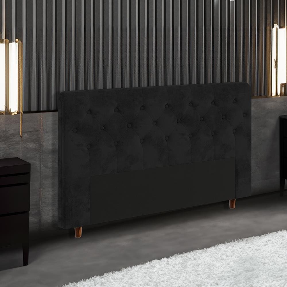 Cabeceira para Cama Box King Size Portobel Marcela com Revestimento em Suede - Preto