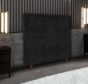 Cabeceira Solteiro Portobel Evelyn 88cm Madeira Pinus Tecido Suede Design Minimalista Preto