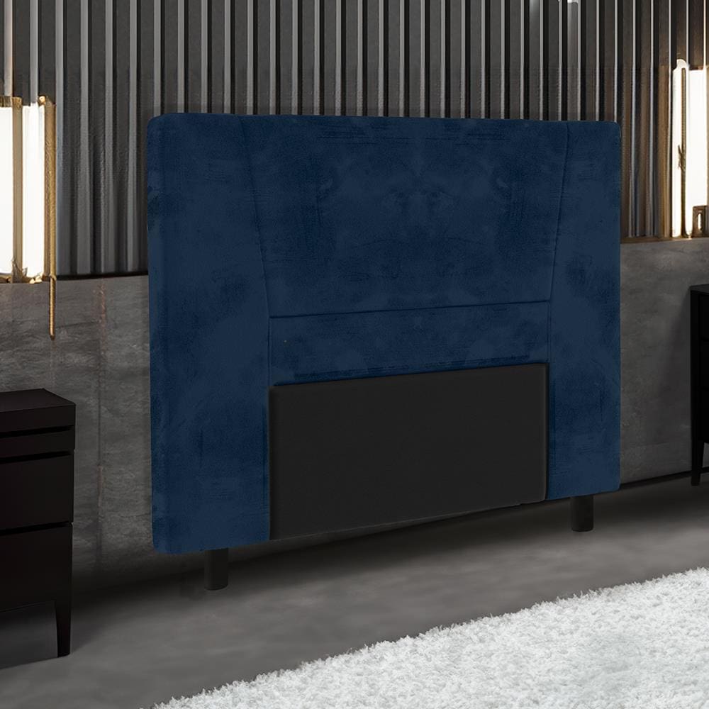 Cabeceira para Cama Box Casal Portobel Amanda com Revestimento em Suede - Azul