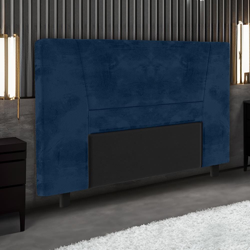 Cabeceira para Cama Box Queen Size Portobel Amanda com Revestimento em Suede - Azul