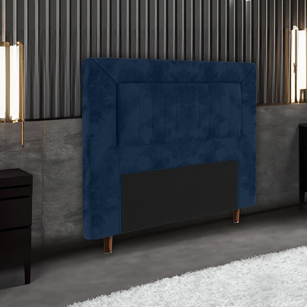 Cabeceira para Cama Box Solteiro Portobel Cintia com Revestimento em Suede - Azul