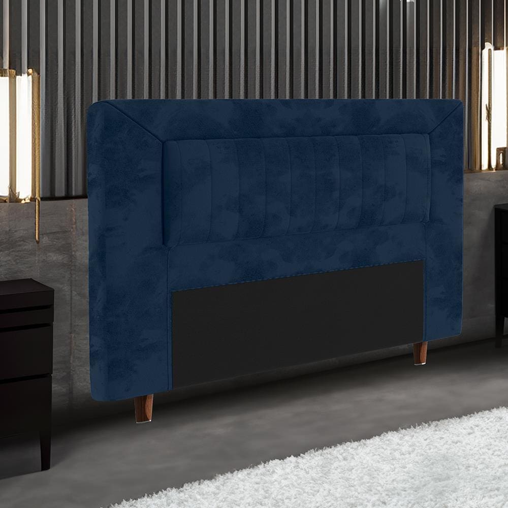 Cabeceira para Cama Box King Size Portobel Cintia com Revestimento em Suede - Azul