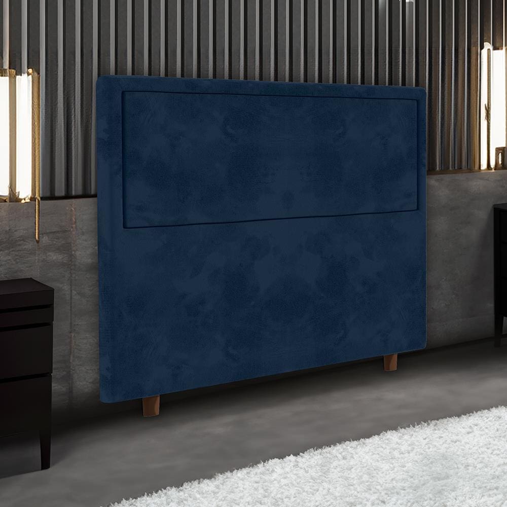 Cabeceira para Cama Box Casal Portobel Evelyn com Revestimento em Suede – 140cm de largura - Azul