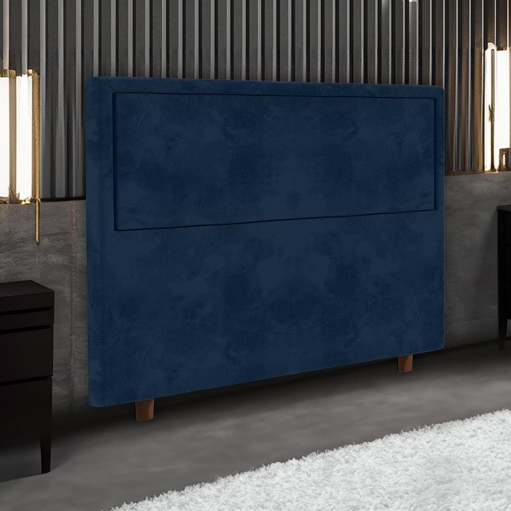 Cabeceira para Cama Box King Size Portobel Evelyn com Revestimento em Suede – 195cm de largura - Azul