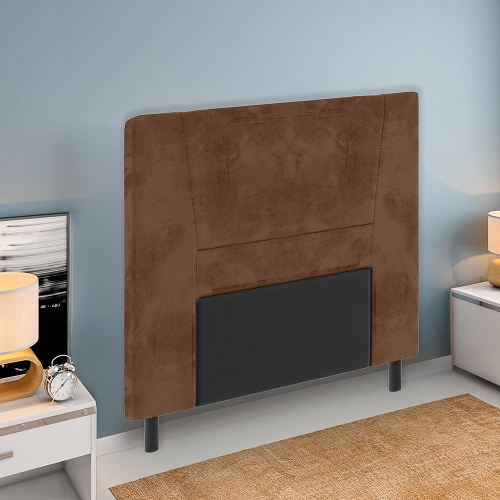 Cabeceira para Cama Box Solteiro Portobel Amanda com Revestimento em Suede - Chocolate 90cm