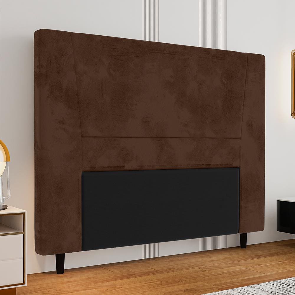 Cabeceira para Cama Box Casal Portobel Amanda com Revestimento em Suede - Chocolate