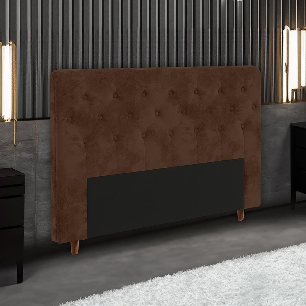 Cabeceira para Cama Box King Size Portobel Marcela com Revestimento em Suede - Chocolate