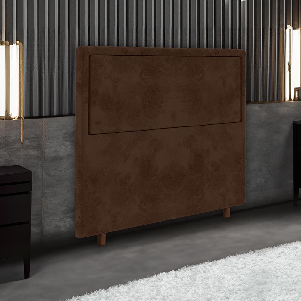 Cabeceira para Cama Box de Solteiro Portobel Evelyn com Revestimento em Suede – 90cm de largura - Chocolate