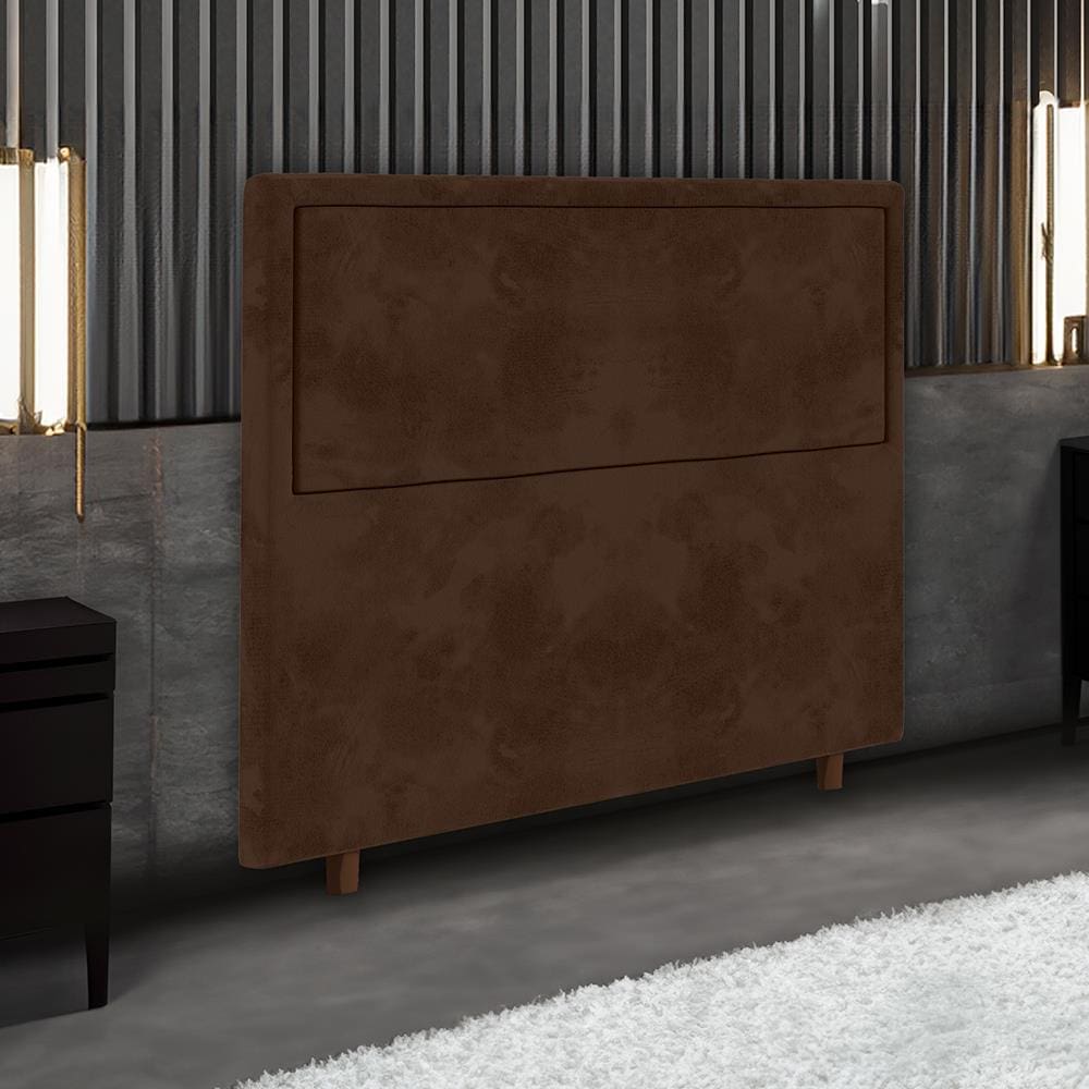 Cabeceira para Cama Box Casal Portobel Evelyn com Revestimento em Suede – 140cm de largura - Chocolate