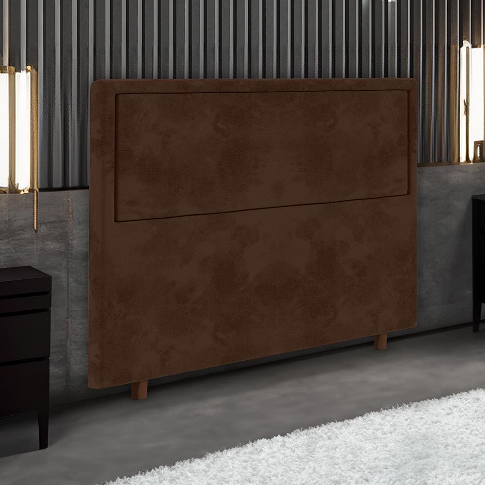 Cabeceira para Cama Box King Size Portobel Evelyn com Revestimento em Suede – 195cm de largura - Chocolate