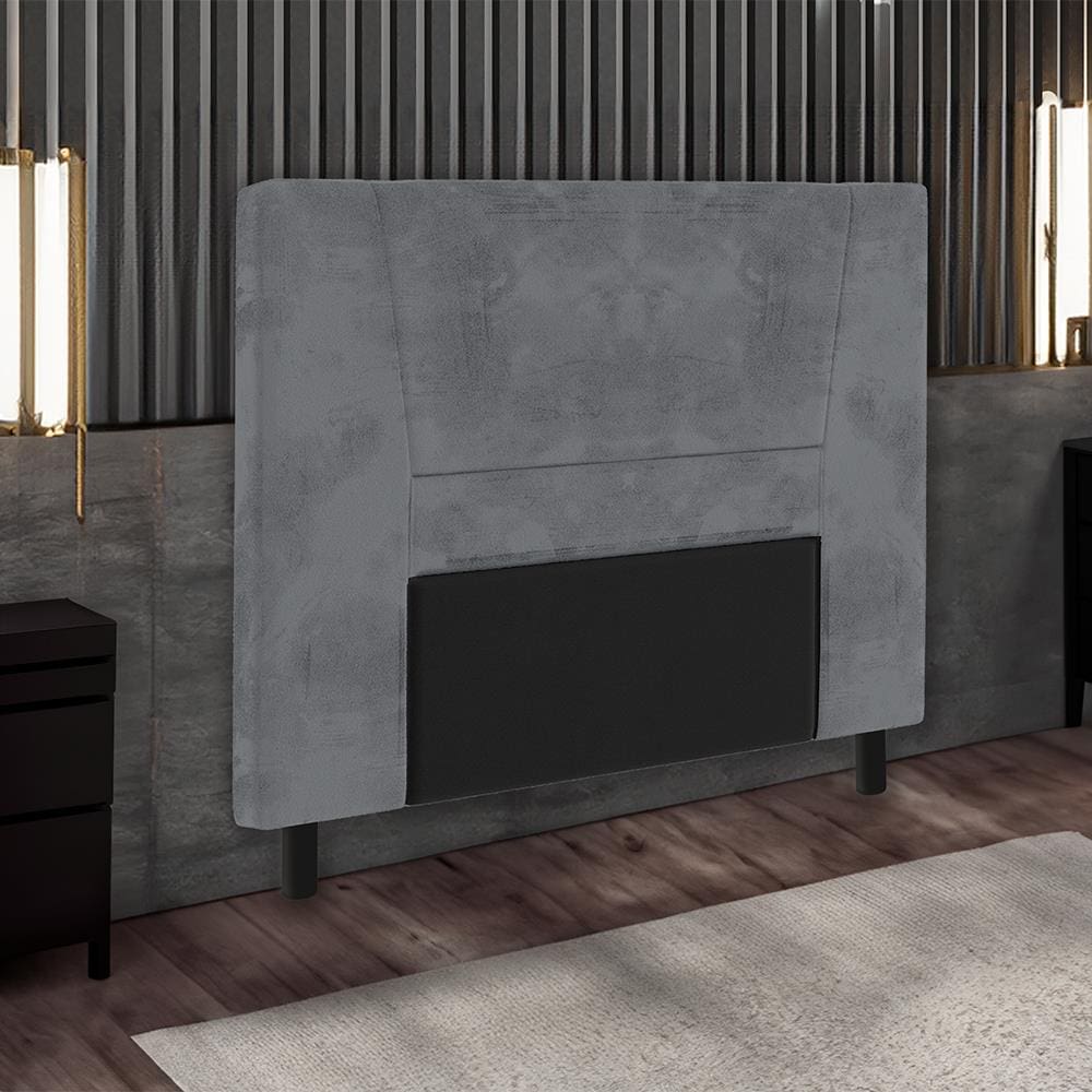 Cabeceira para Cama Box Solteiro Portobel Amanda com Revestimento em Suede - Cinza