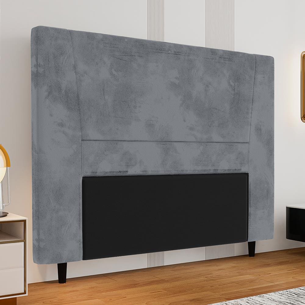 Cabeceira para Cama Box Queen Size Portobel Amanda com Revestimento em Suede - Cinza