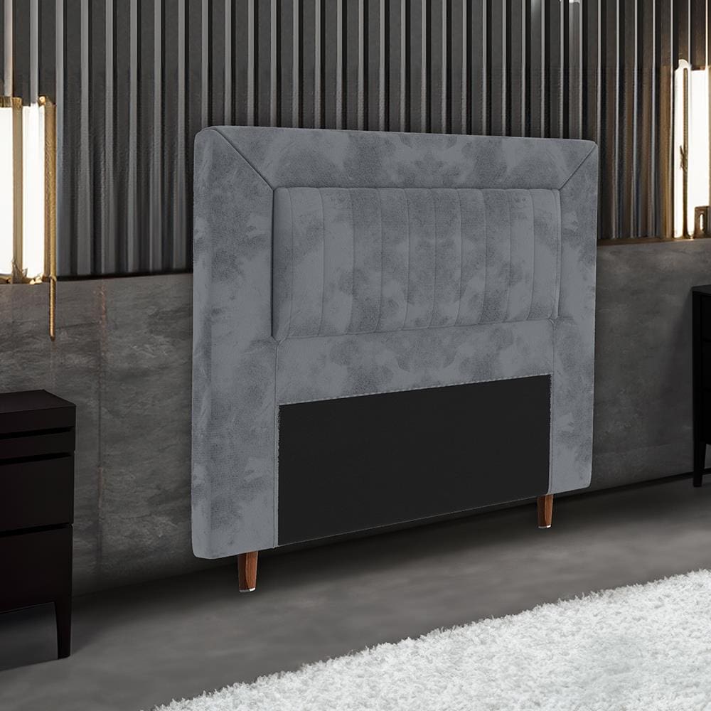Cabeceira para Cama Box Solteiro Portobel Cintia com Revestimento em Suede - Cinza