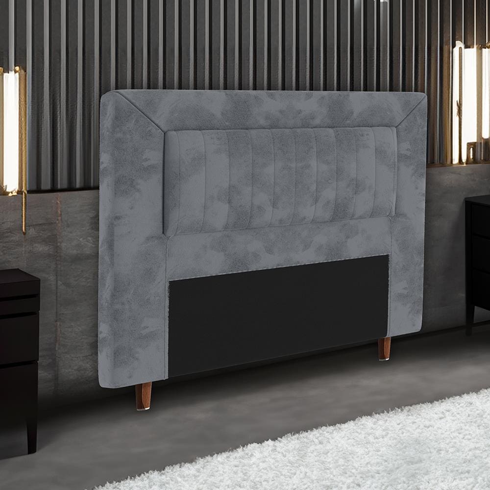 Cabeceira para Cama Box Casal Portobel Cintia com Revestimento em Suede - Cinza