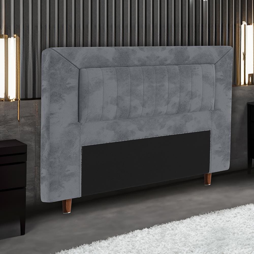 Cabeceira para Cama Box Queen Size Portobel Cintia com Revestimento em Suede - Cinza