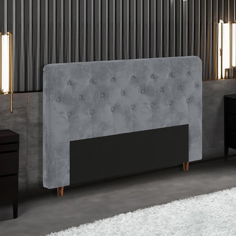 Cabeceira para Cama Box Queen Size Portobel Marcela com Revestimento em Suede - Cinza