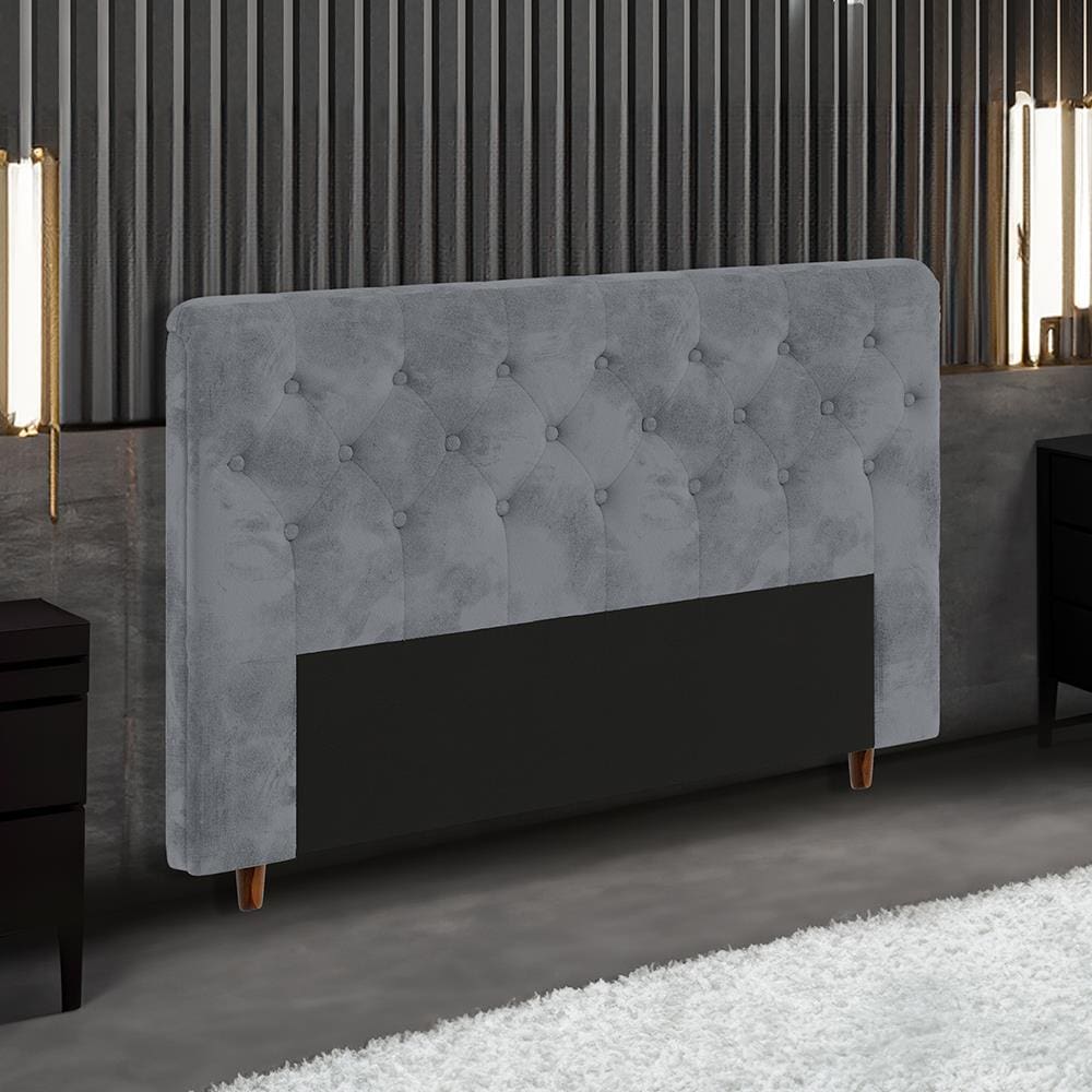 Cabeceira para Cama Box King Size Portobel Marcela com Revestimento em Suede - Cinza