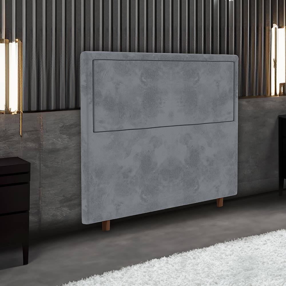 Cabeceira para Cama Box de Solteiro Portobel Evelyn com Revestimento em Suede – 90cm de largura - Cinza